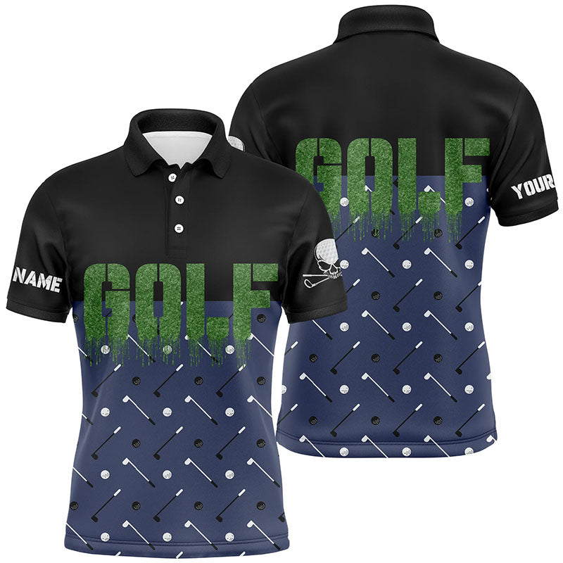 Black And Navy Mens Golf Polo Shirts Custom Funny Golf Shirt For Men Skull Golfing Gifts LDT0142