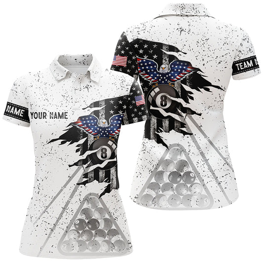 Personalized Eagle US Flag Billiard Black White Grunge 3D Polo Shirts For Women, Billiards Jerseys VHM0357