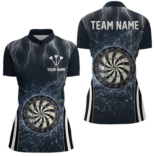 Navy Blue Thunder Lightning Darts Quarter Zip Shirt Custom Womens Dart Shirts Dart Jerseys LDT1361