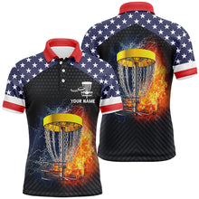 Load image into Gallery viewer, Fire And Water Disc Golf Mens Polo Shirts, American Flag Disc Golf Shirts For Men, Patriotic Gifts LDT0159