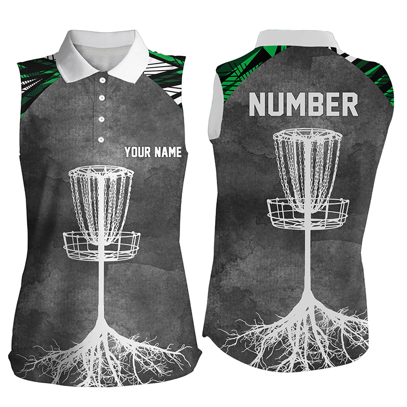Womens Sleeveless Disc Golf Polo Shirt Grey Green Camo Custom Disc Golf Shirts For Women Golf Gifts LDT0726