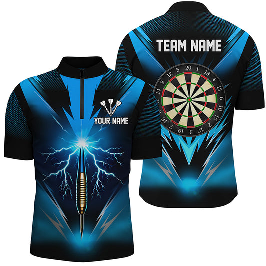 Blue Thunder Lightning Darts Quarter Zip Shirt Custom Dart Shirts For Men Dart Jerseys LDT1373