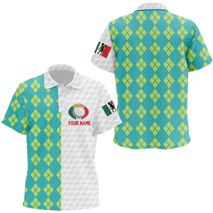 Blue Yellow Argyle Pattern Mexican Flag Kids Golf Polo Shirts Patriotic Golf Shirts For Kid LDT0433