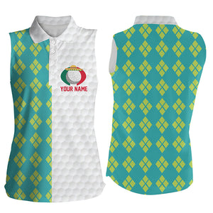 Blue Yellow Argyle Pattern Mexican Flag Sleeveless Golf Polo Shirts Patriotic Golf Shirts For Women LDT0433