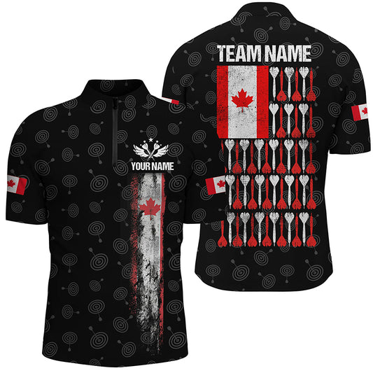 Retro Canada Flag Black Darts Quarter Zip Shirt Custom Patriotic Darts Jersey For Men LDT0765