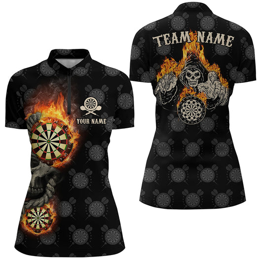 Personalized Darts Flame Skull Reaper Quarter-Zip Shirt Custom Crazy Dart Jersey For Women LDT0767