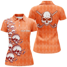Load image into Gallery viewer, Elegant Orange Argyle Pattern Skull Golf Polo Shirts Custom Halloween Golf Gifts For Women LDT0439