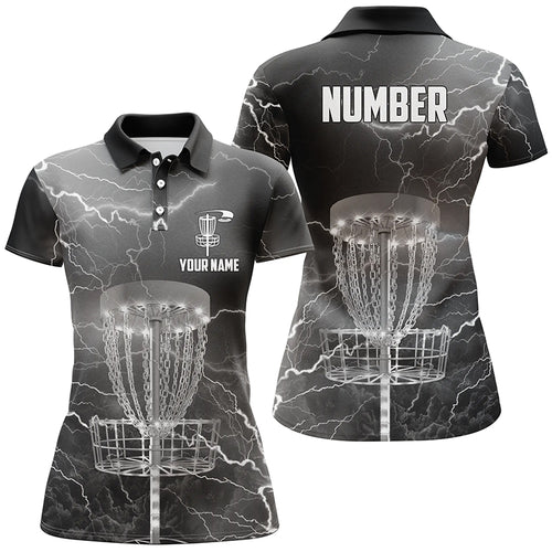 Thunder Lightning Black Grey Disc Golf Polo Shirts Customized Disc Golf Shirts For Women LDT0486