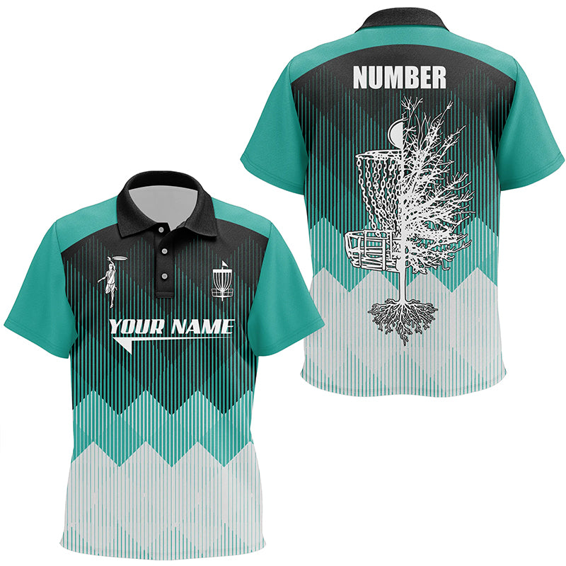 Turquoise Geometric Pattern Kids Disc Golf Polo Shirt Personalized Disc Golf Tops For Kid Golf gifts LDT1010