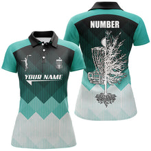 Load image into Gallery viewer, Turquoise Geometric Pattern Womens Disc Golf Polo Shirt Personalized Disc Golf Tops For Women LDT1010