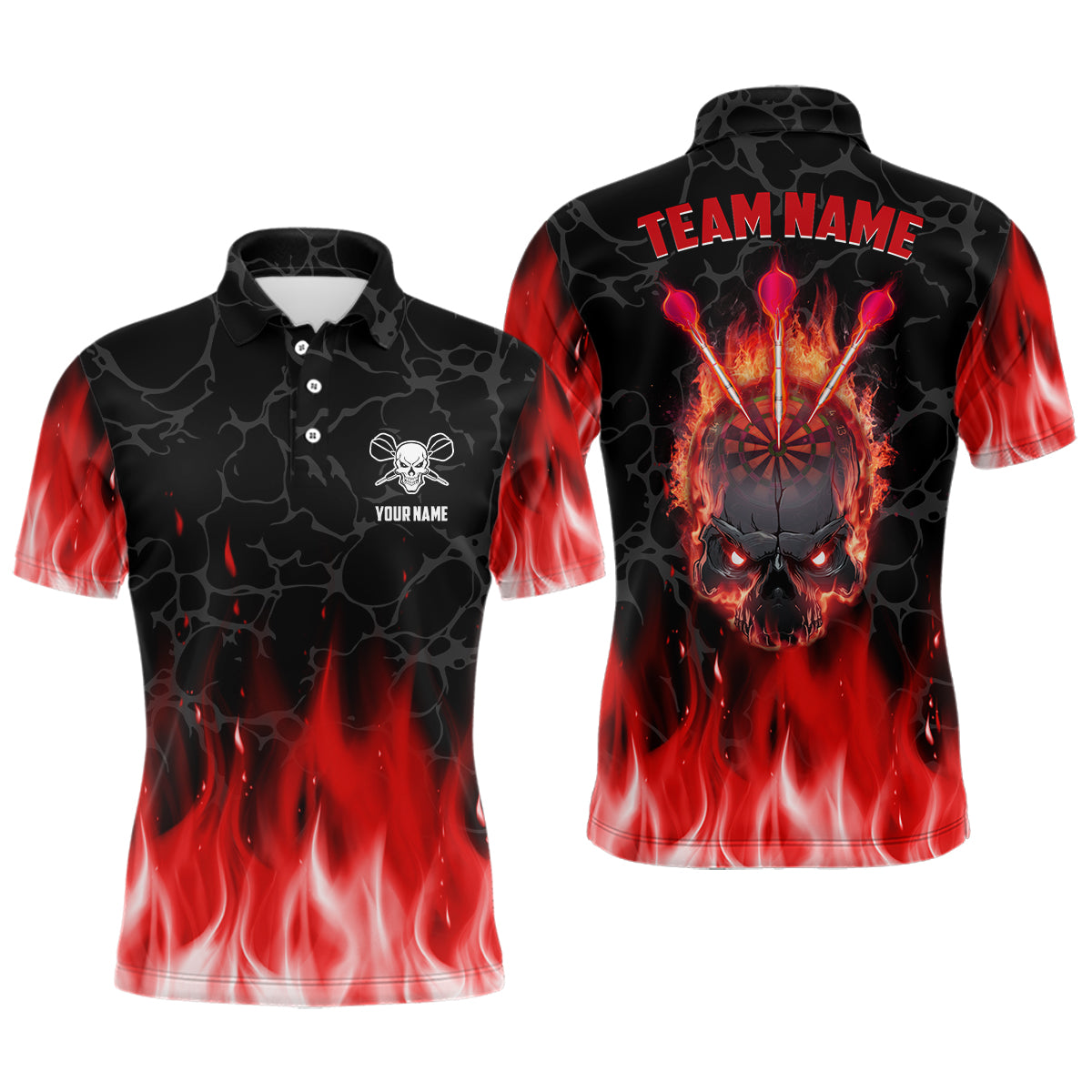 Red Flame Skull Darts Mens Polo Shirt Custom Scary Darts Shirt For Men Cool Dart Jerseys LDT1028