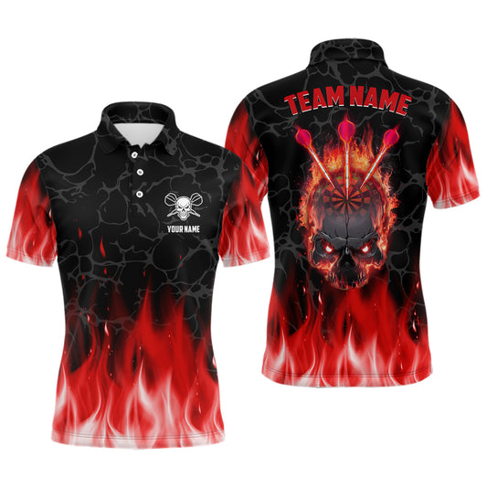 Red Flame Skull Darts Mens Polo Shirt Custom Scary Darts Shirt For Men Cool Dart Jerseys LDT1028