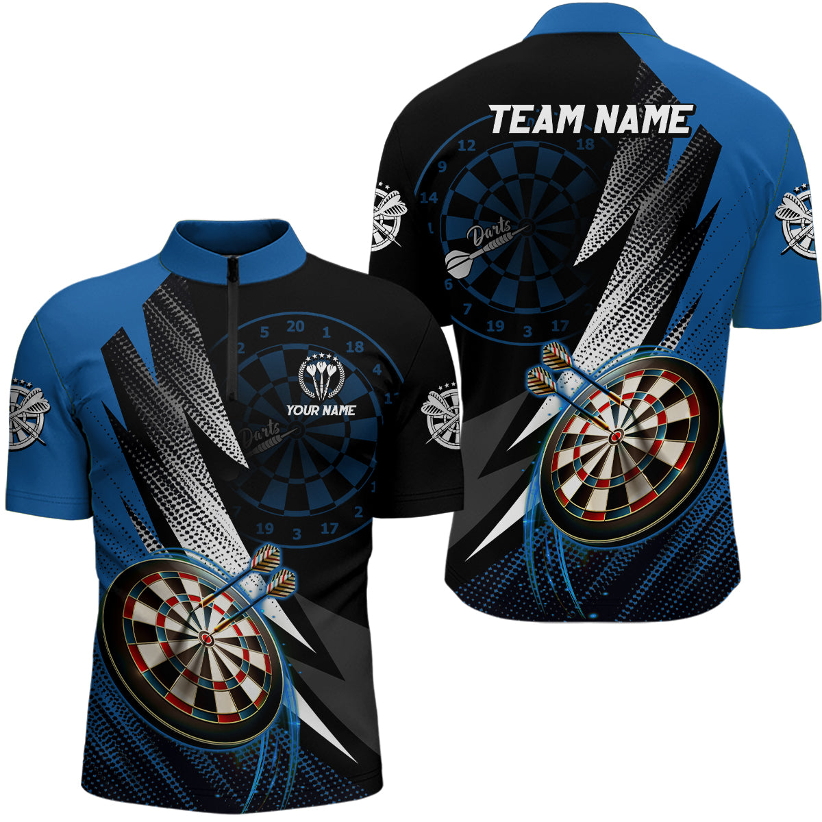 Personalized Black Blue Darts Quarter Zip Shirt Custom Cool Dart Shirt For Men Team Jersey LDT1217