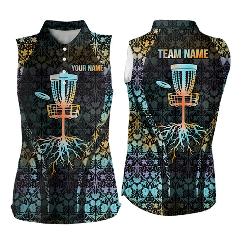 Personalized Floral Pattern Disc Golf Womens Sleeveless Polo Shirt Custom Disc Golf Shirts For Women LDT0847