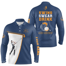 Load image into Gallery viewer, Swing Swear Drink And Repeat Navy Blue Mens Golf Polo Shirts Custom Beer Golf Shirts For Men LDT0530