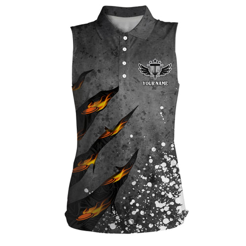Paint Splash Womens Disc Golf Sleeveless Polo Shirt Customized Fire Flame Disc Golf Shirts For Women LDT1051