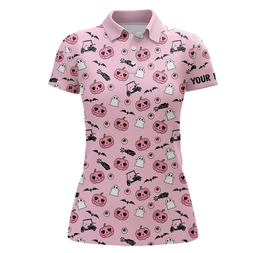 Pink Halloween Womens Golf Polo Shirts Custom Golf Shirts For Women Cute Halloween Golf Gifts LDT0548