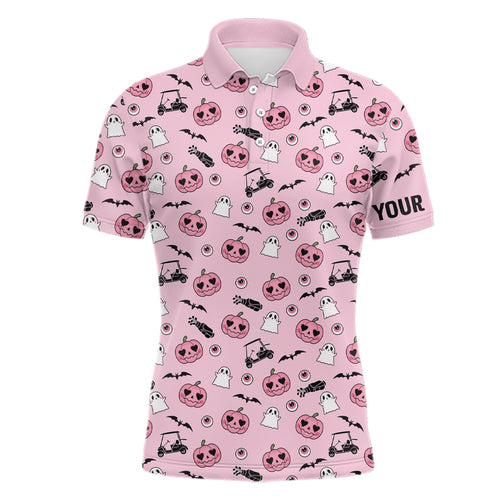 Pink Halloween Mens Golf Polo Shirts Custom Golf Shirts For Men Cute Halloween Golf Gifts LDT0548