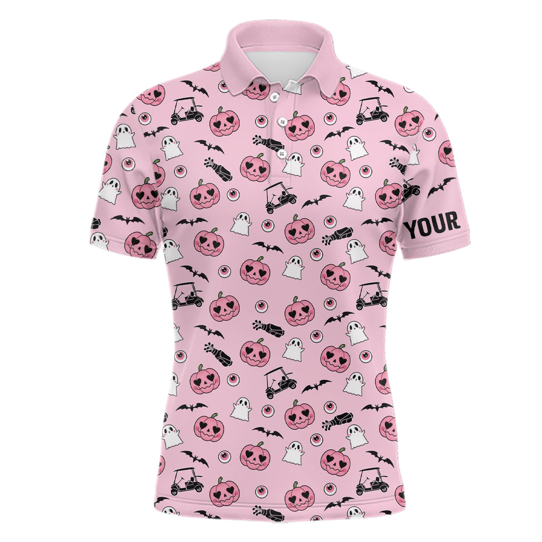 Pink Halloween Mens Golf Polo Shirts Custom Golf Shirts For Men Cute Halloween Golf Gifts LDT0548