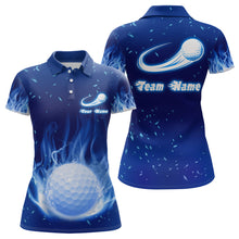 Load image into Gallery viewer, Blue Fire Flame Golf Ball Womens Polo Shirt Custom Golf Tops For Women Personalized Golf Gift LDT1064
