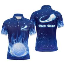 Load image into Gallery viewer, Blue Fire Flame Golf Ball Mens Polo Shirt Custom Golf Tops For Men Personalized Golf Gifts LDT1064