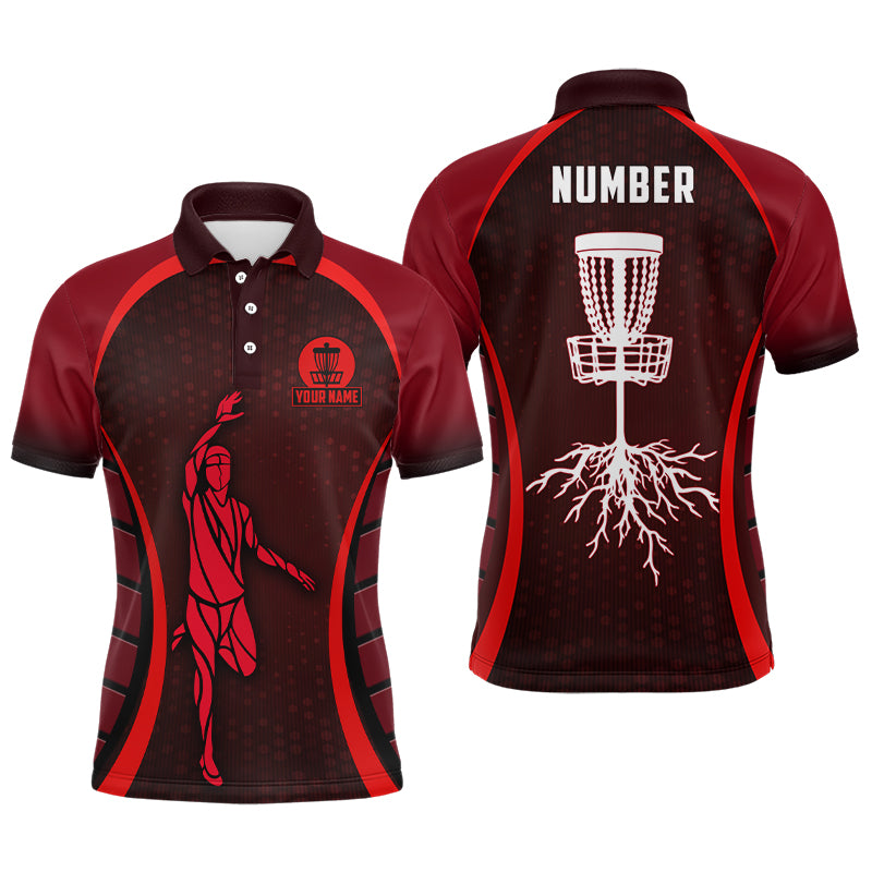 Mens Red Golf Polo Shirts, Custom Cool Golf Shirts Disc Golf Shirts For Men, Cool Golf Gifts LDT0059