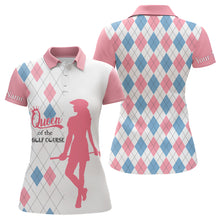 Load image into Gallery viewer, Queen Of The Course Pink &amp; Blue Argyle Golf Polo Shirt Custom Best Golf Gifts For Women LDT0256