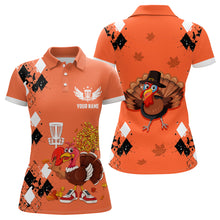 Load image into Gallery viewer, Turkey Bird Thanksgiving Disc Golf Polo Shirt Argyle Orange Custom Disc Golf Shirts For Women LDT0872