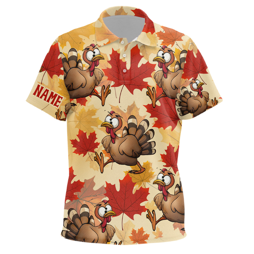 Turkey Thanksgiving Kids Golf Polo Shirt Fall Maple Leaves Custom Golf Shirts For Kid Golf Gifts LDT0876