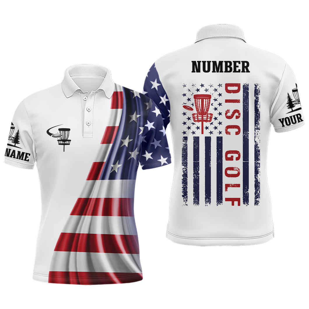 American Flag Mens Disc Golf Polo Shirts Customized Patriotic Disc Golf Tops For Men Golf Gifts LDT1073
