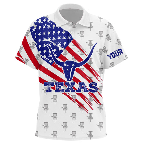 Texas Flag Longhorn Disc Golf Polo Shirts Custom Patriotic Unisex Golf Shirts For Kid, Golf Gifts LDT0267