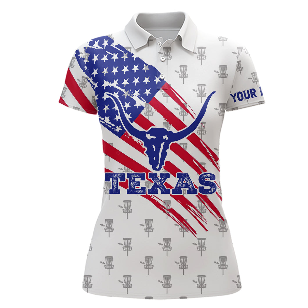 Texas Flag Longhorn Disc Golf Polo Shirts Custom Patriotic Golf Shirts For Women Golf Gifts LDT0267