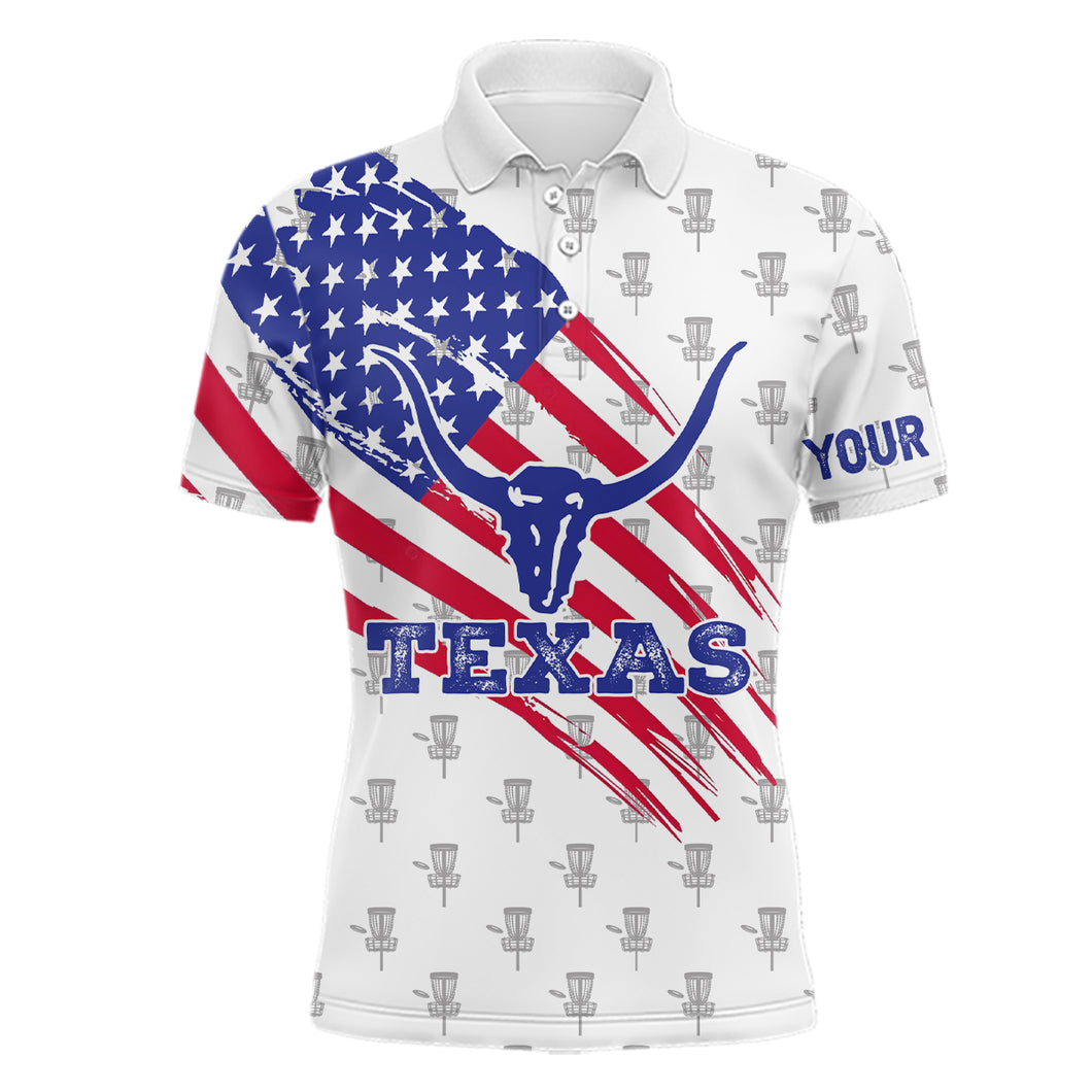 Texas Flag Longhorn Disc Golf Polo Shirts Custom Patriotic Golf Shirts For Men Golf Gifts LDT0267