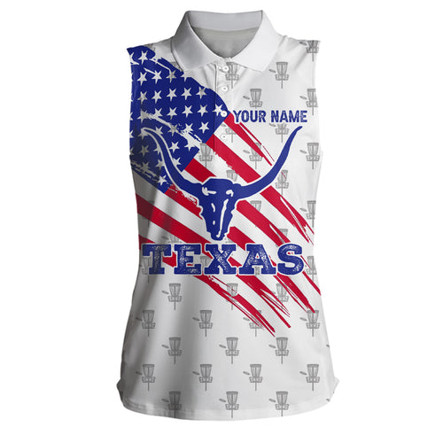 Texas Flag Longhorn Disc Golf Sleeveless Polo Shirt Custom Patriotic Golf Shirts For Women Golf Gifts LDT0267