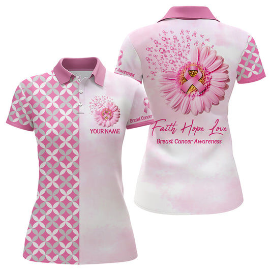 Faith Hope Love Breast Cancer Awareness Golf Tops Custom Pink Flower Golf Shirts For Women LDT0260