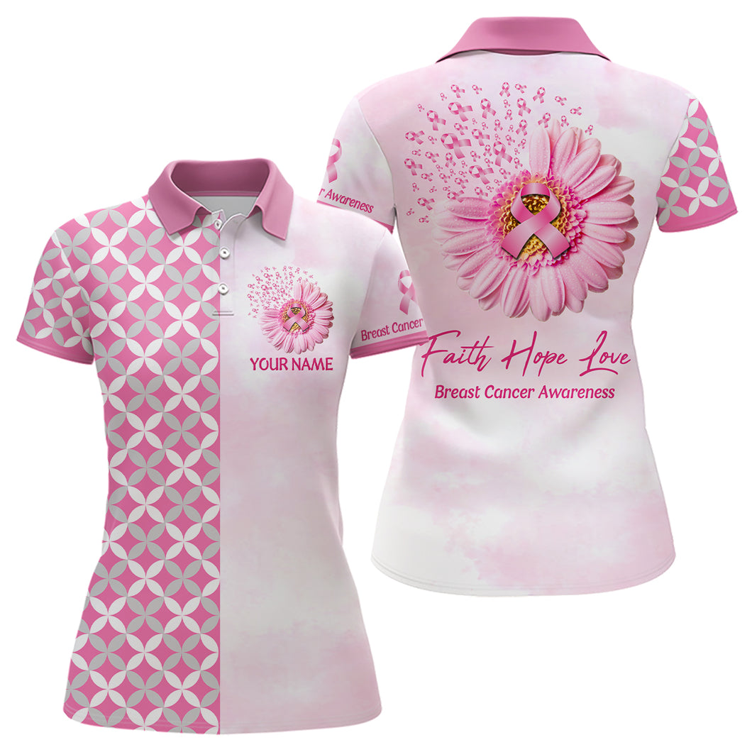 Faith Hope Love Breast Cancer Awareness Golf Tops Custom Pink Flower Golf Shirts For Women LDT0260