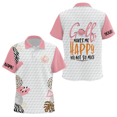 Golf Makes Me Happy Pink White Kids Golf Polo Shirt Custom Leopard Pattern Cute Golf Shirts For Kid LDT0892