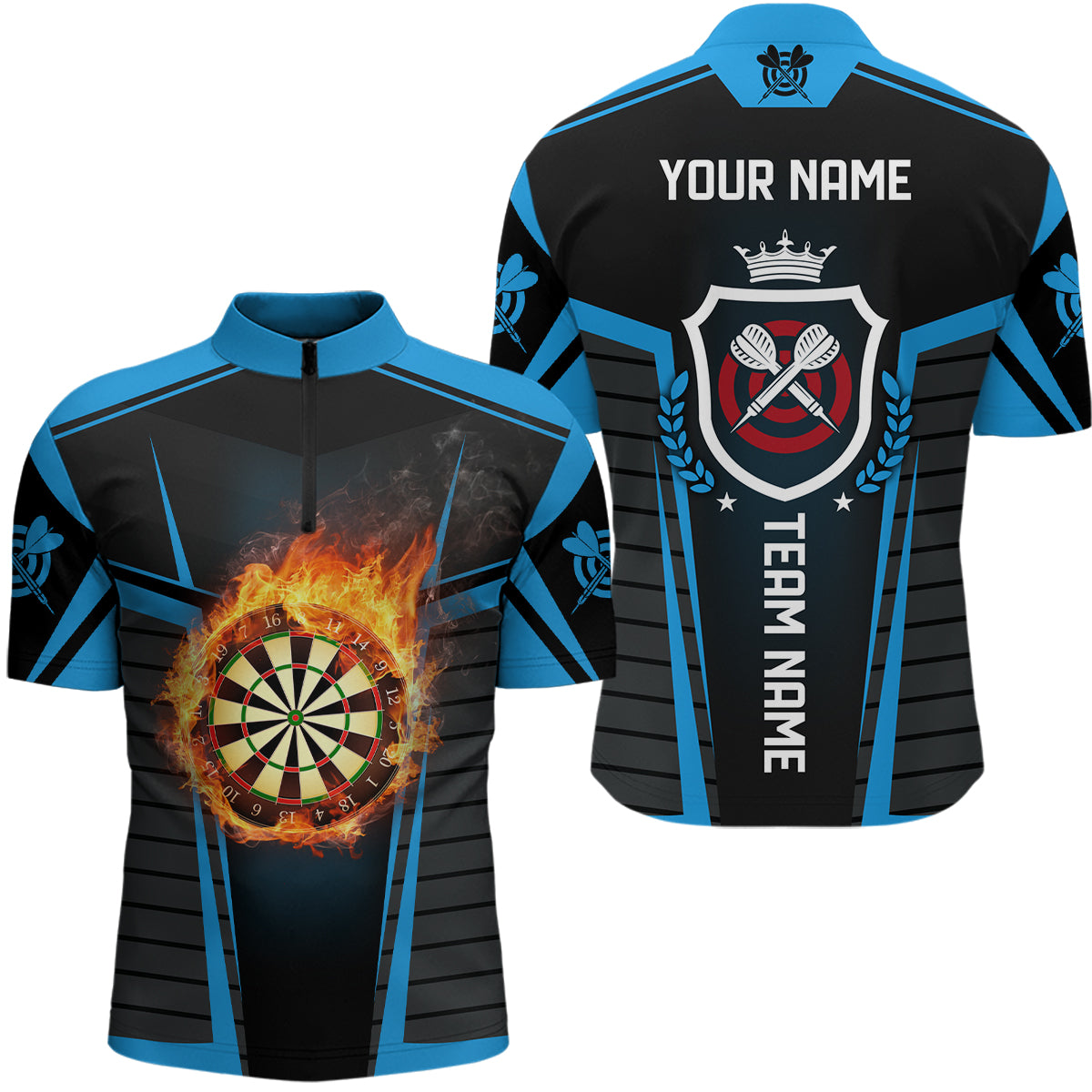 Darts Flame Black Blue Men Darts Quarter Zip Shirt Custom Darts Shirt For Men Dart Jersey LDT0896