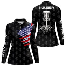 Load image into Gallery viewer, Disc Golf Pattern American Flag Basket Tree Custom Patriotic Disc Golf Shirts For Women LDT0285