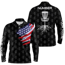 Load image into Gallery viewer, Mens Disc Golf Pattern American Flag Basket Tree Custom Patriotic Disc Golf Shirts For Men LDT0285
