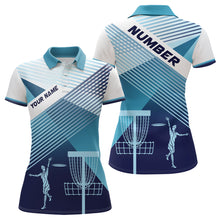 Load image into Gallery viewer, Disc Golf Silhouette White Blue Womens Polo Shirt Personalized Cool Disc Golf Tops For Women LDT0609