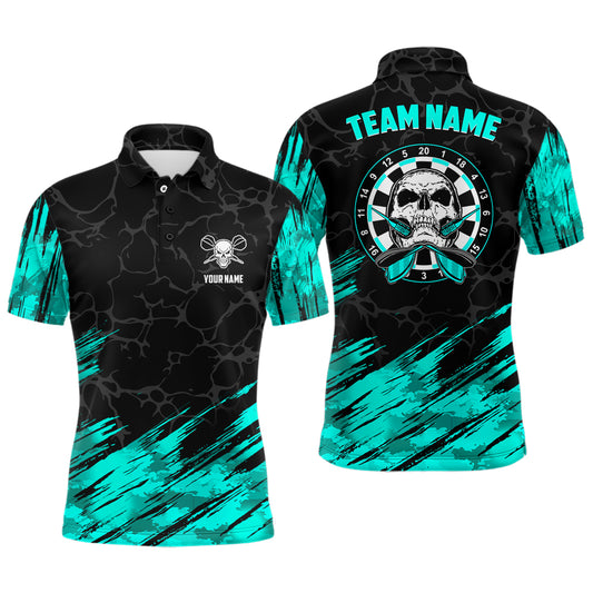 Personalized All Over Print Skull Darts Men Polo Shirt Turquoise Black Men Dart Jerseys LDT0903