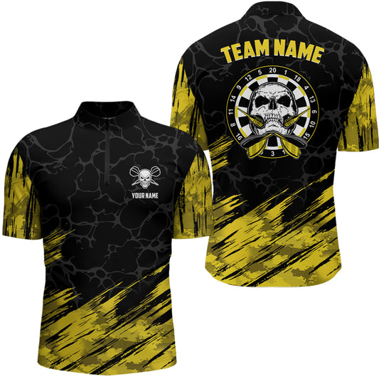 Personalized All Over Print Skull Darts Quarter-Zip Shirt Yellow Black Men Dart Jerseys LDT0904