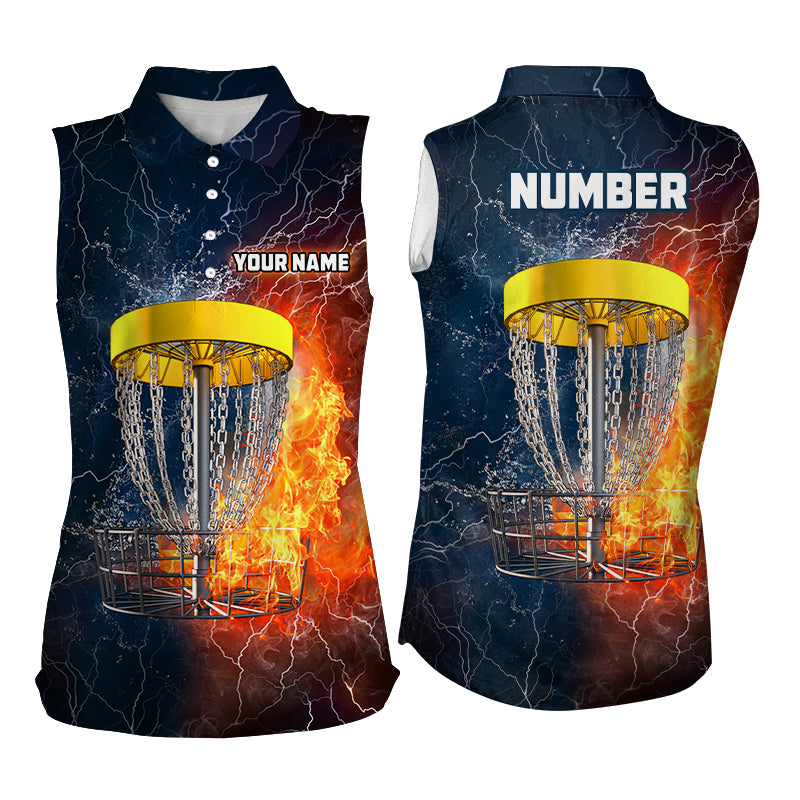 Fire And Water Womens Sleeveless Disc Golf Shirts Lightning Disc Golf Shirts For Women Disc Golf Gift LDT0082