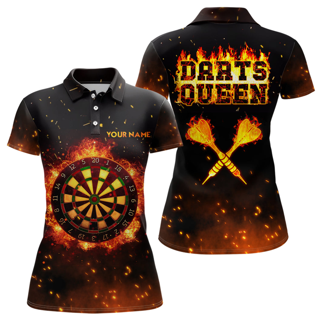 Personalized Flame Darts Queen Polo Shirt Custom Name Fire Darts Jersey For Women LDT0312