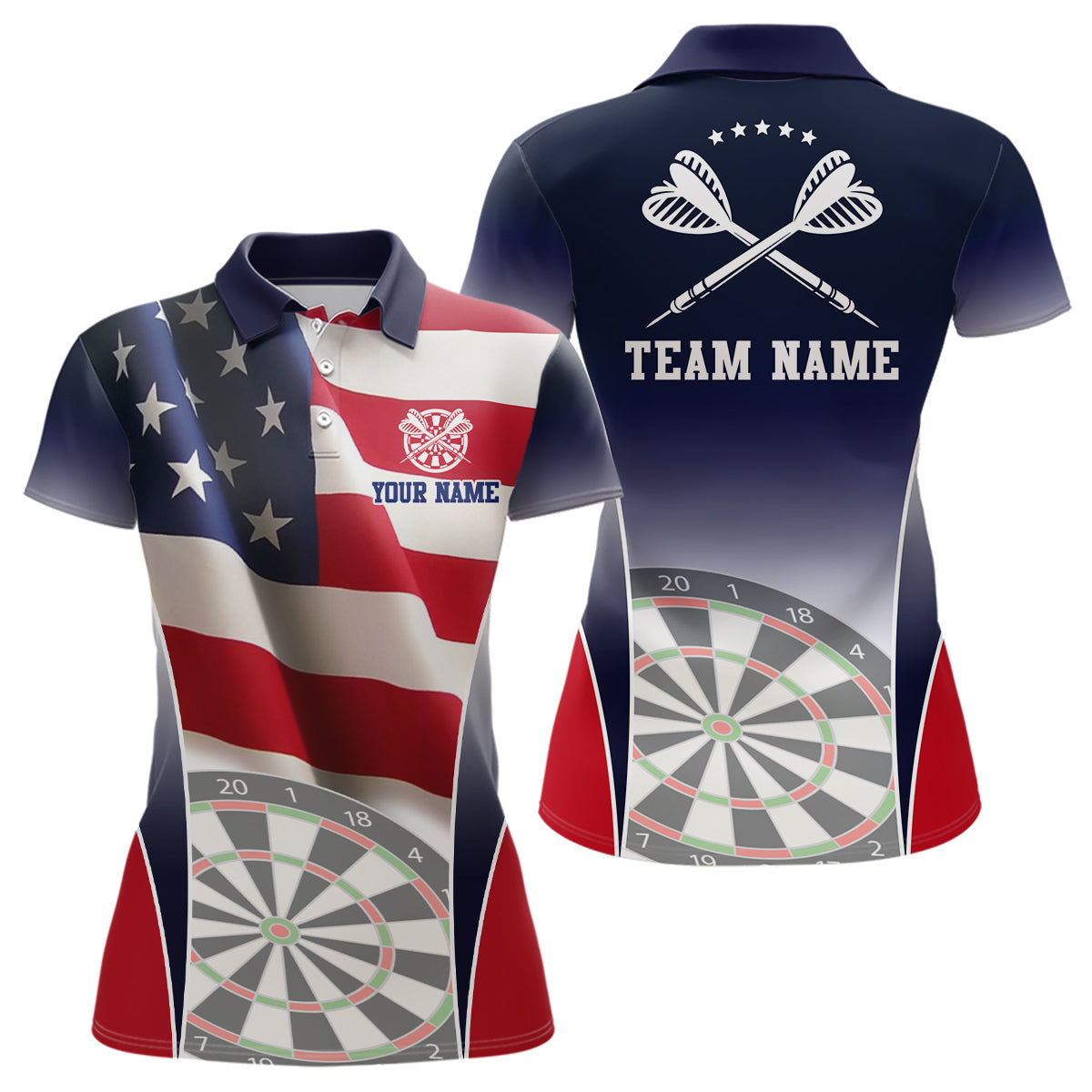 Womens 3D American Flag Patriotic Darts Polo Shirt Personalized Dart Jersey For Women LDT0320