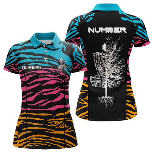 Zebra Pattern Womens Disc Golf Polo Shirts, Colorful Disc Golf Shirts For Womens, Disc Golf Gifts LDT0084