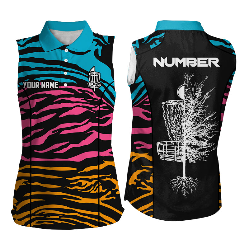 Zebra Pattern Womens Sleeveless Disc Golf Shirts Colorful Disc Golf Shirts For Women, Disc Golf Gifts LDT0084