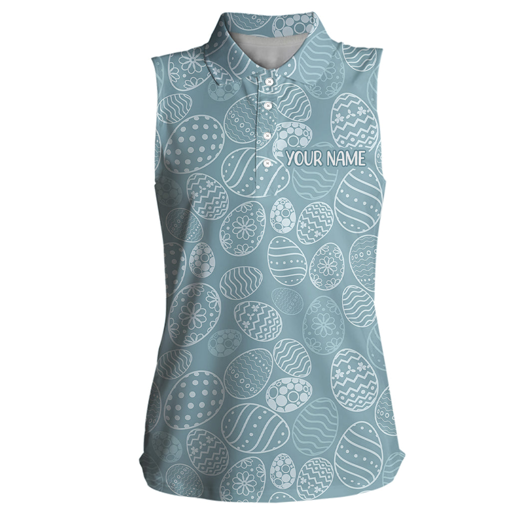Blue Funny Easter Eggs Womens Sleeveless Polo Shirt Custom Easter Day Golf Tops For Women Golf Gifts LDT1336