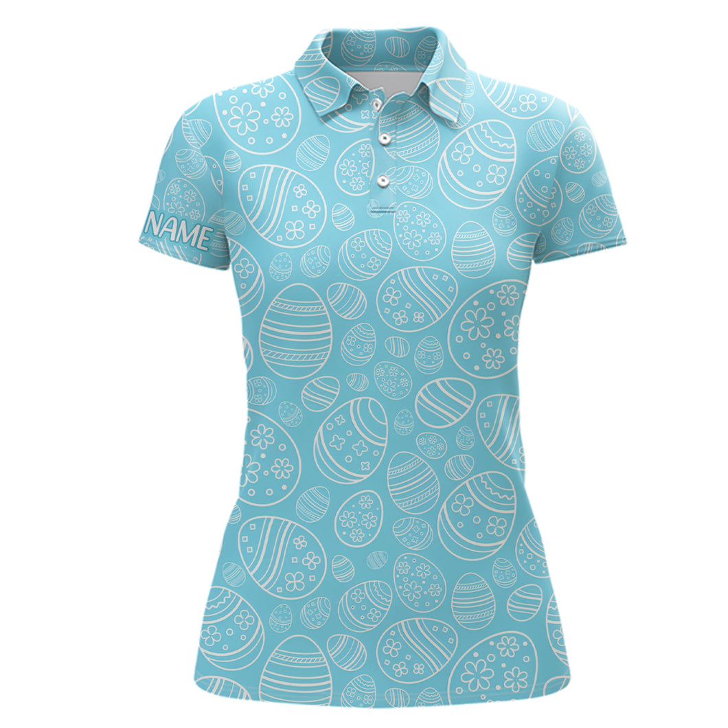 Blue Easter Eggs Womens Golf Polo Shirt Custom Easter Day Funny Golf Tops For Women Golf Gift LDT1337